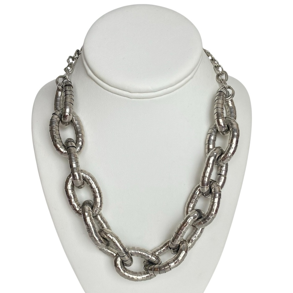 Chico's Silver Chunky Chain Necklace Bold Modern Statement